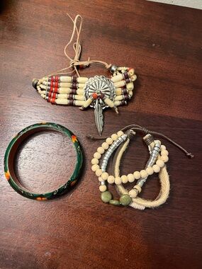 Boho Bracelet Set in Green and Natural Tones